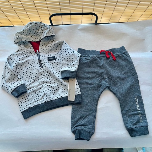 Calvin Klein Other - Calvin Klein Kids Gray Joggers and White Dotted Hoodie